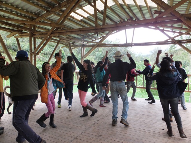 Students dance in the Las Canadas open-air school hall